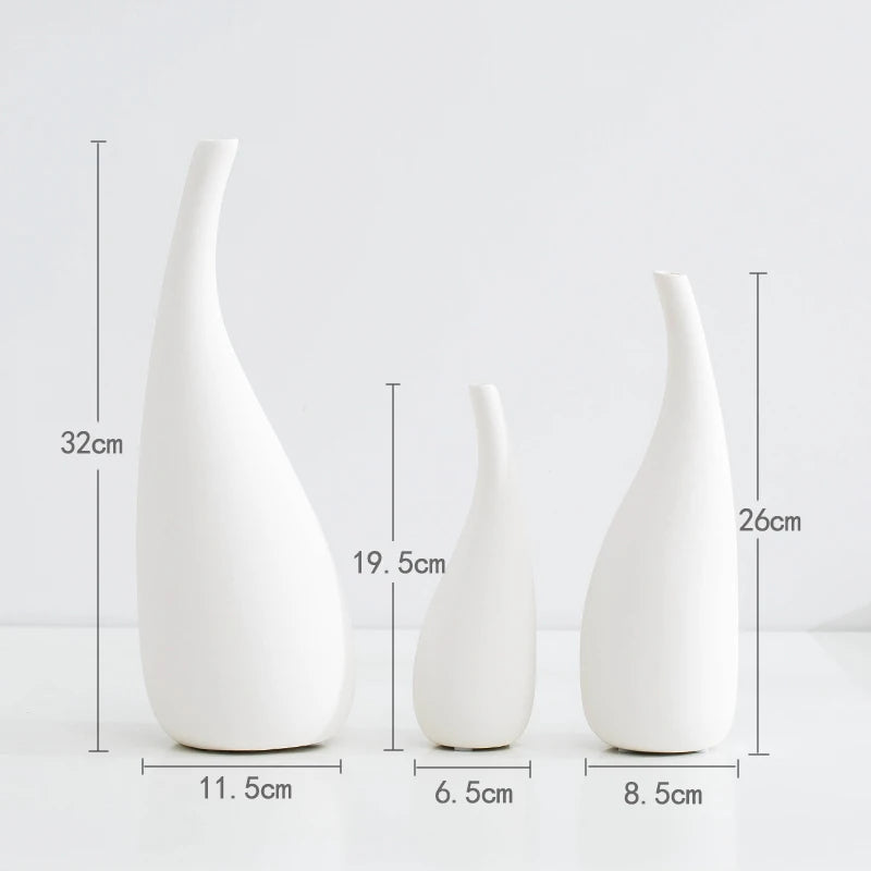 White Ceramic Matte Vase – Minimalist Home Decor for Dried Flowers & Centerpieces
