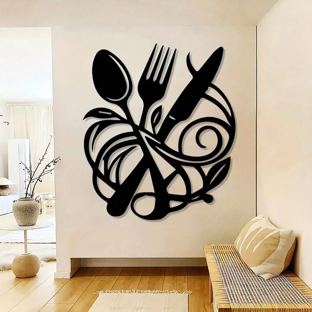 Vintage Metal Wall Art – Knife & Fork Vine Pattern Kitchen & Dining Room Decor