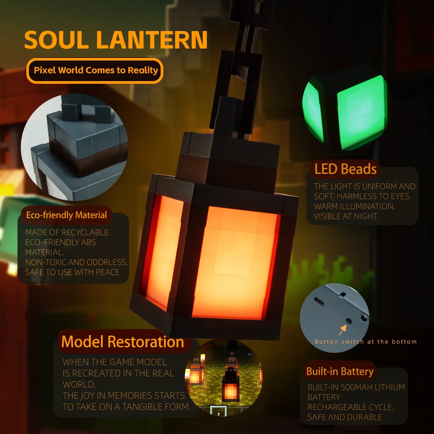 Pixel Style Night Light Lantern | 16 Color LED Atmosphere Lamp
