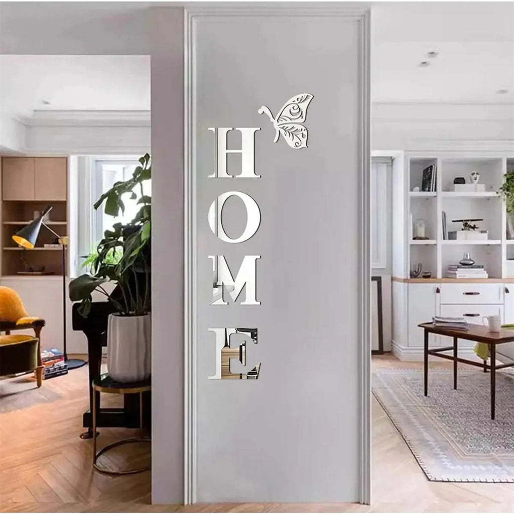 HOME Logo 3D Mirror Wall Sticker – Entrance & Home Decoration
