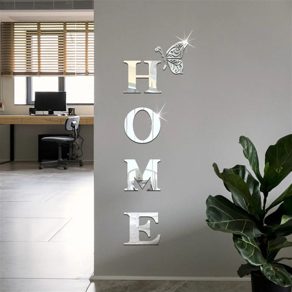HOME Logo 3D Mirror Wall Sticker – Entrance & Home Decoration