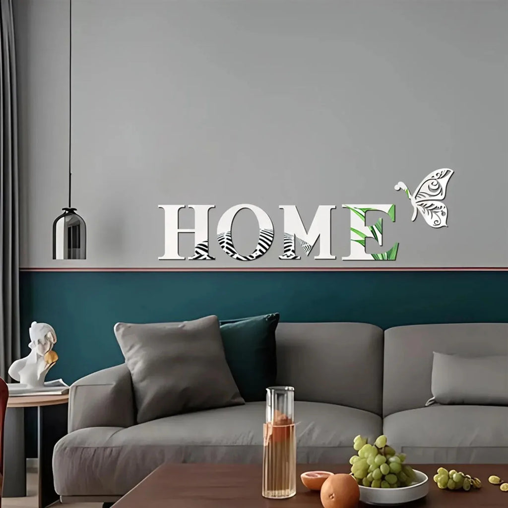 HOME Logo 3D Mirror Wall Sticker – Entrance & Home Decoration