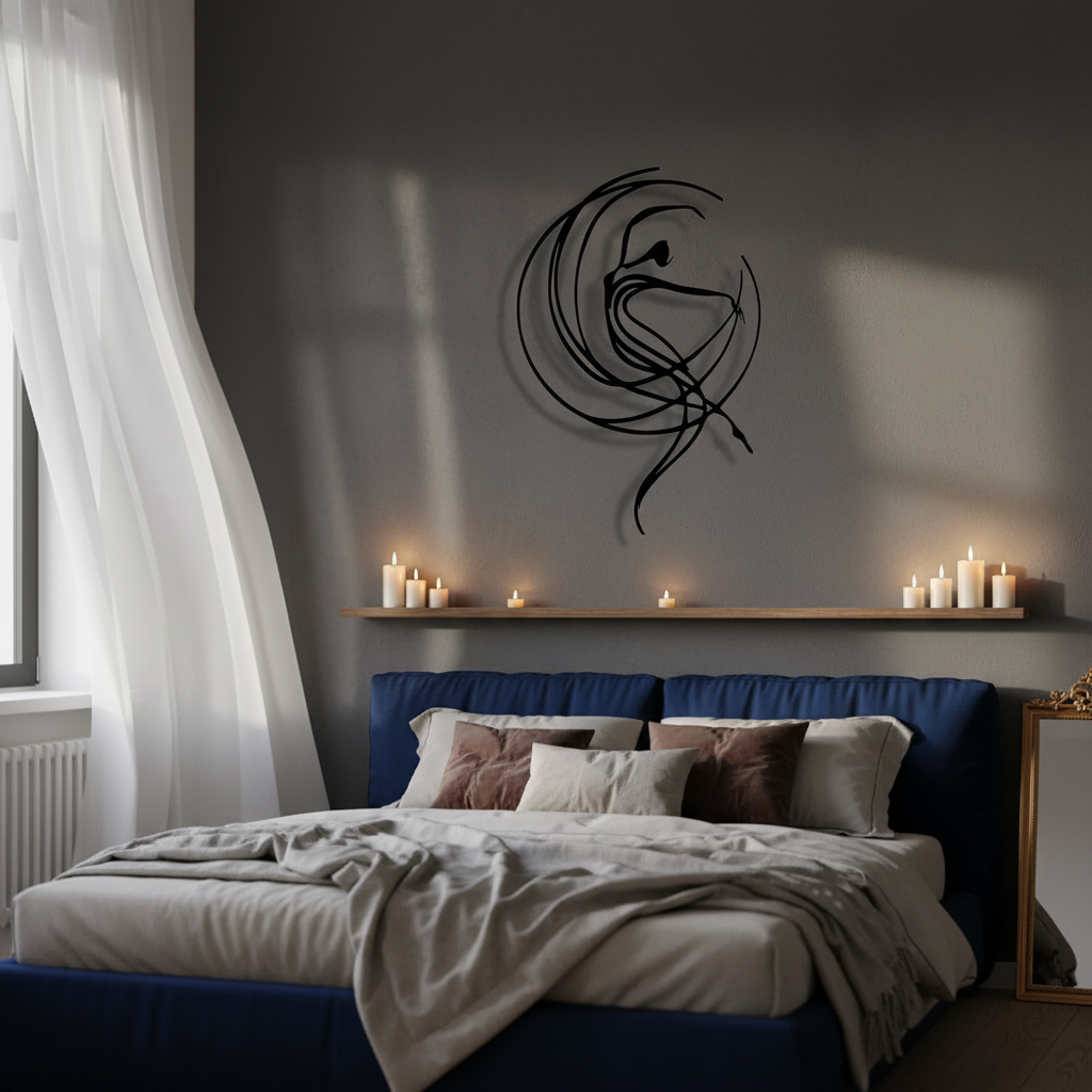 Ballet dancer metal wall art in cozy bedroom