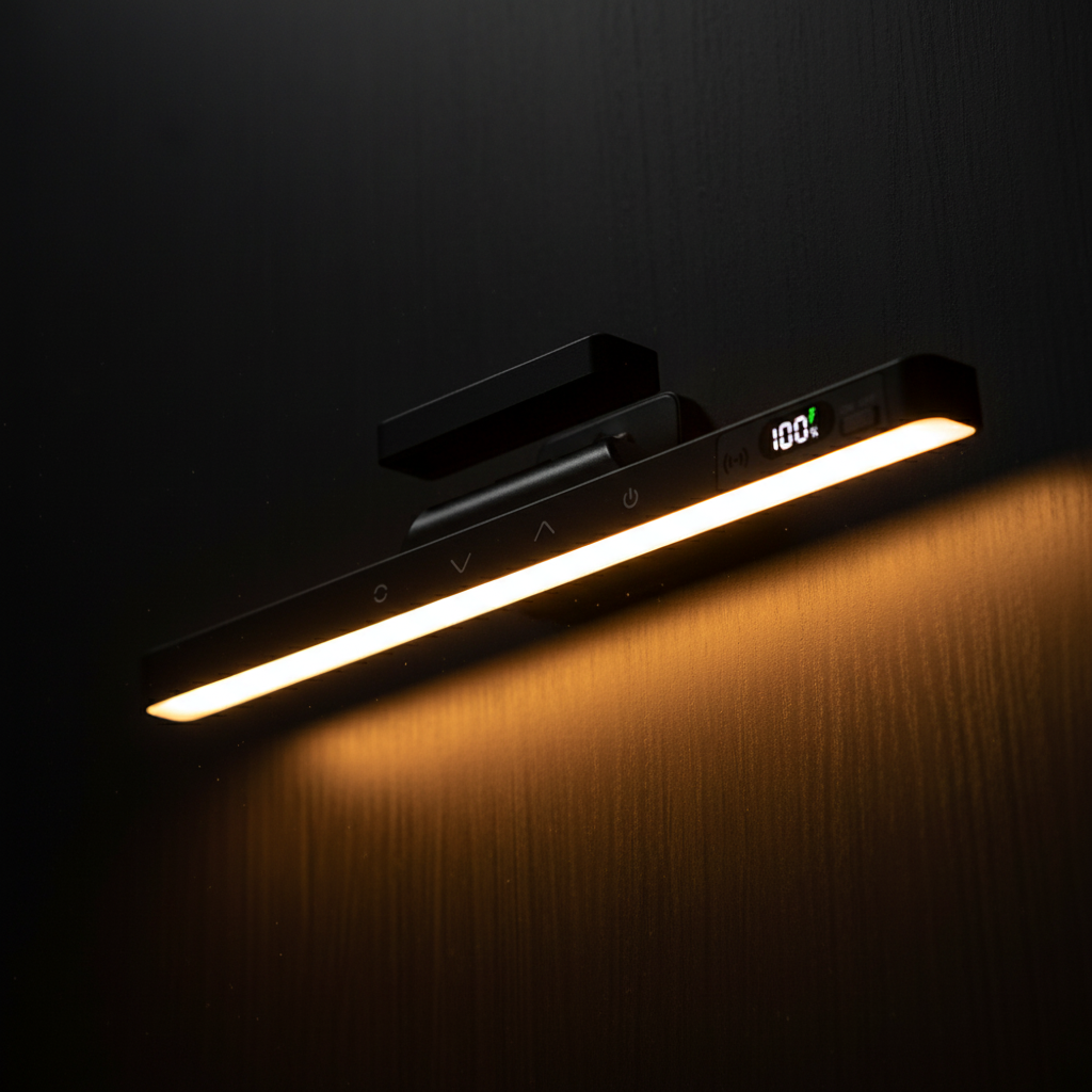 Close-up detail of magnetic touch rechargeable LED lamp