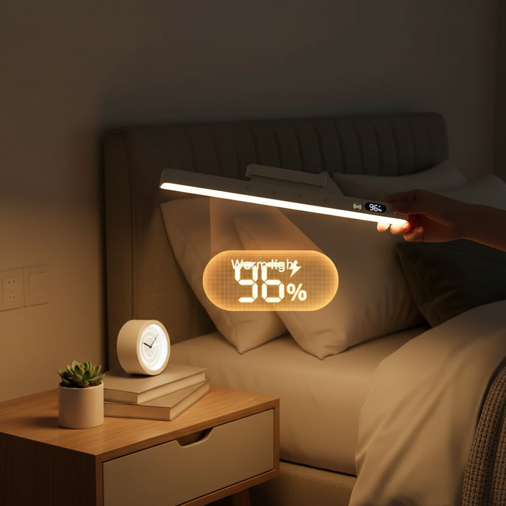 Magnetic touch rechargeable LED table lamp on modern bedside table