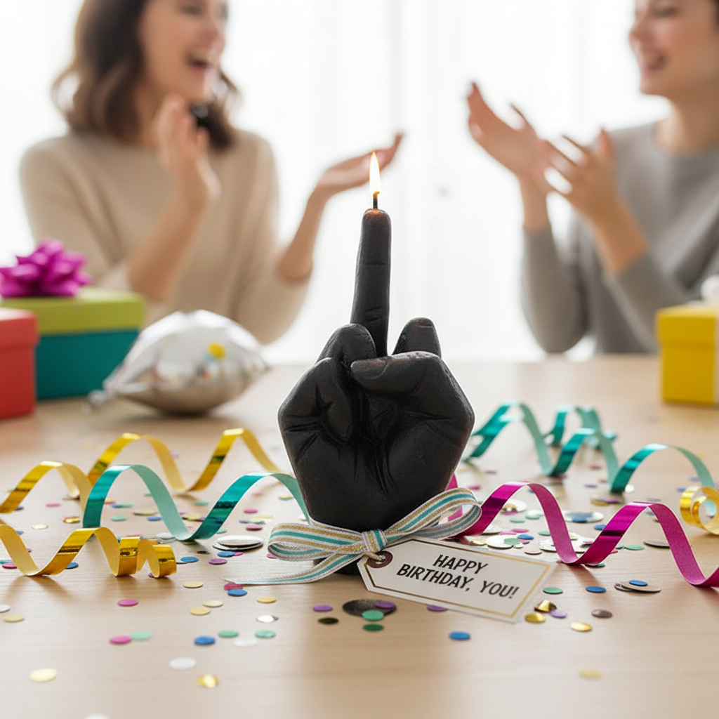 Funny middle finger candle as birthday novelty gift