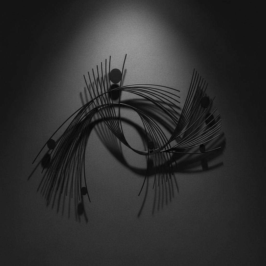 Close-up detail of abstract geometric metal wall art