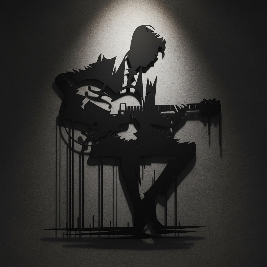 Close-up detail of abstract guitar metal wall art