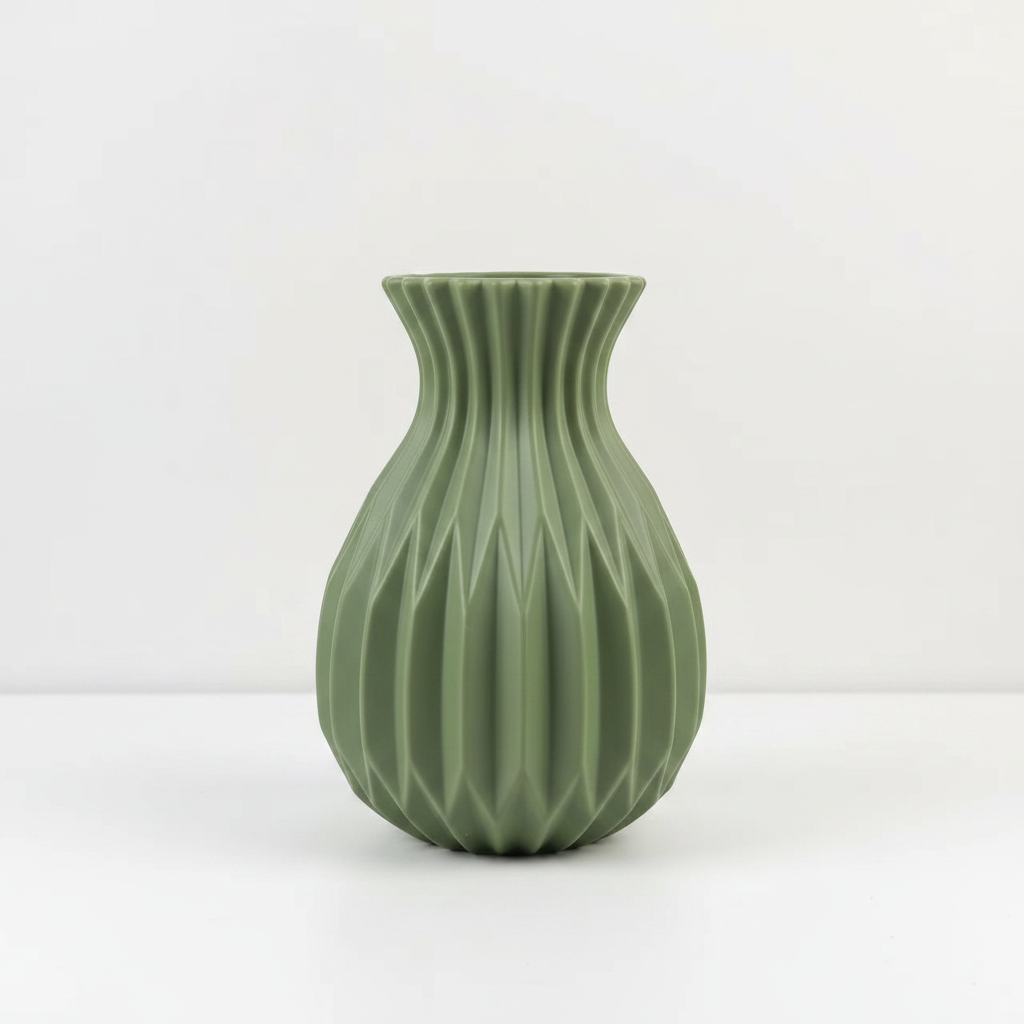 Close-up detail of minimalist ceramic-look vase showing smooth matte texture